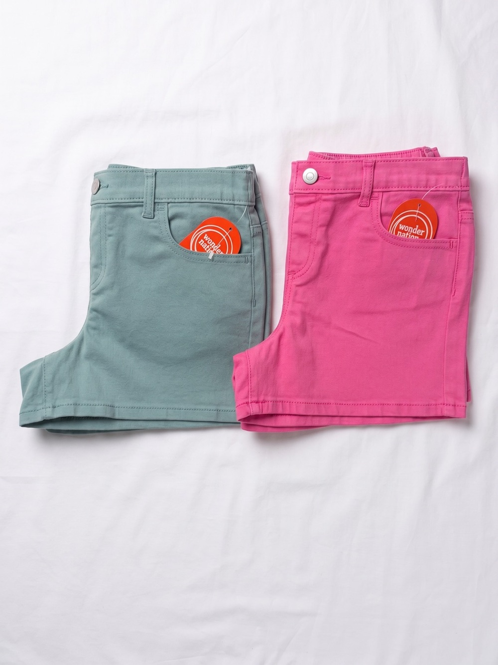 Set of 2 Wonder Nation Girls Twill Shorts - Size L (10-12) Pink & Teal / Mint